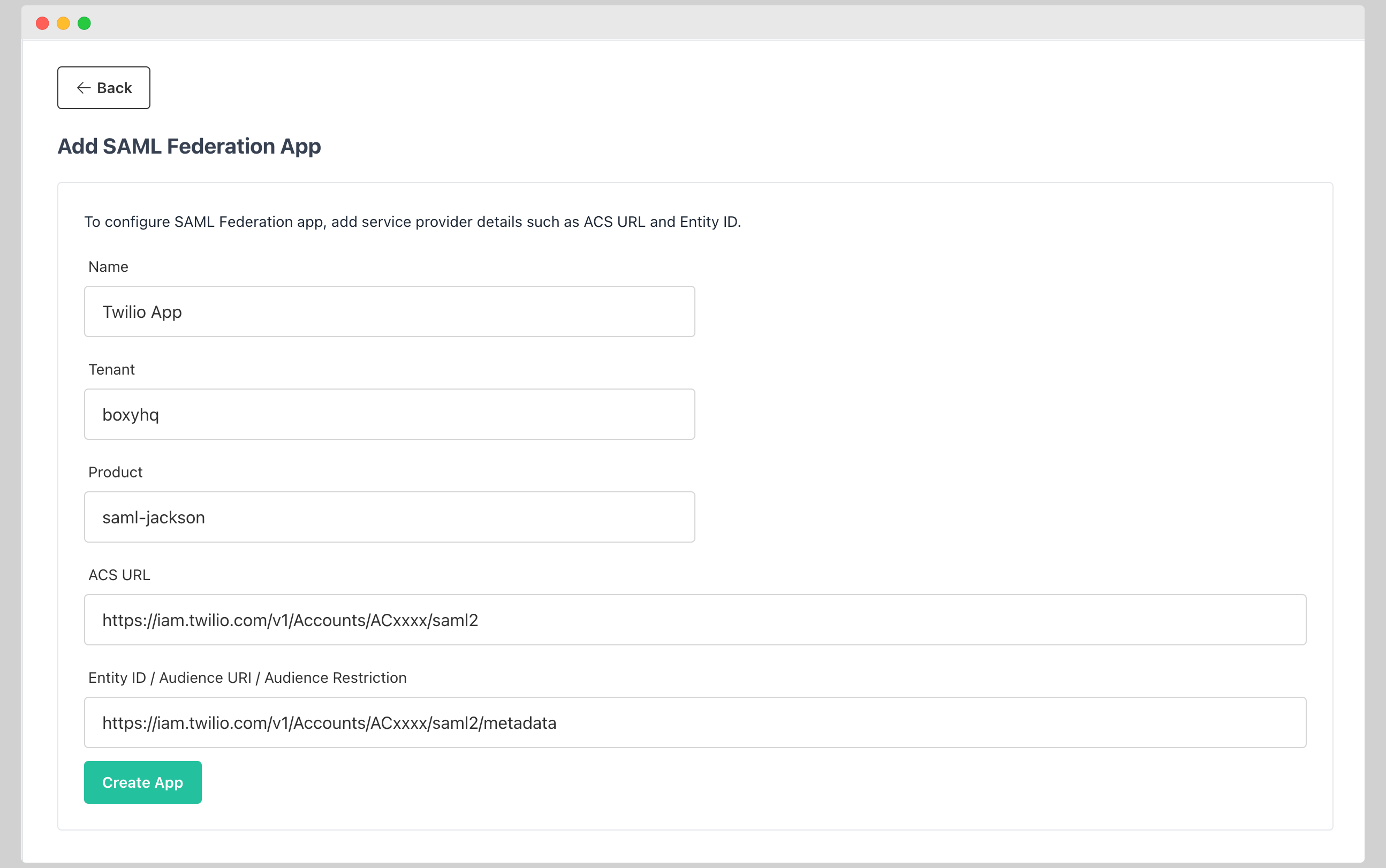 Create SAML Federation App