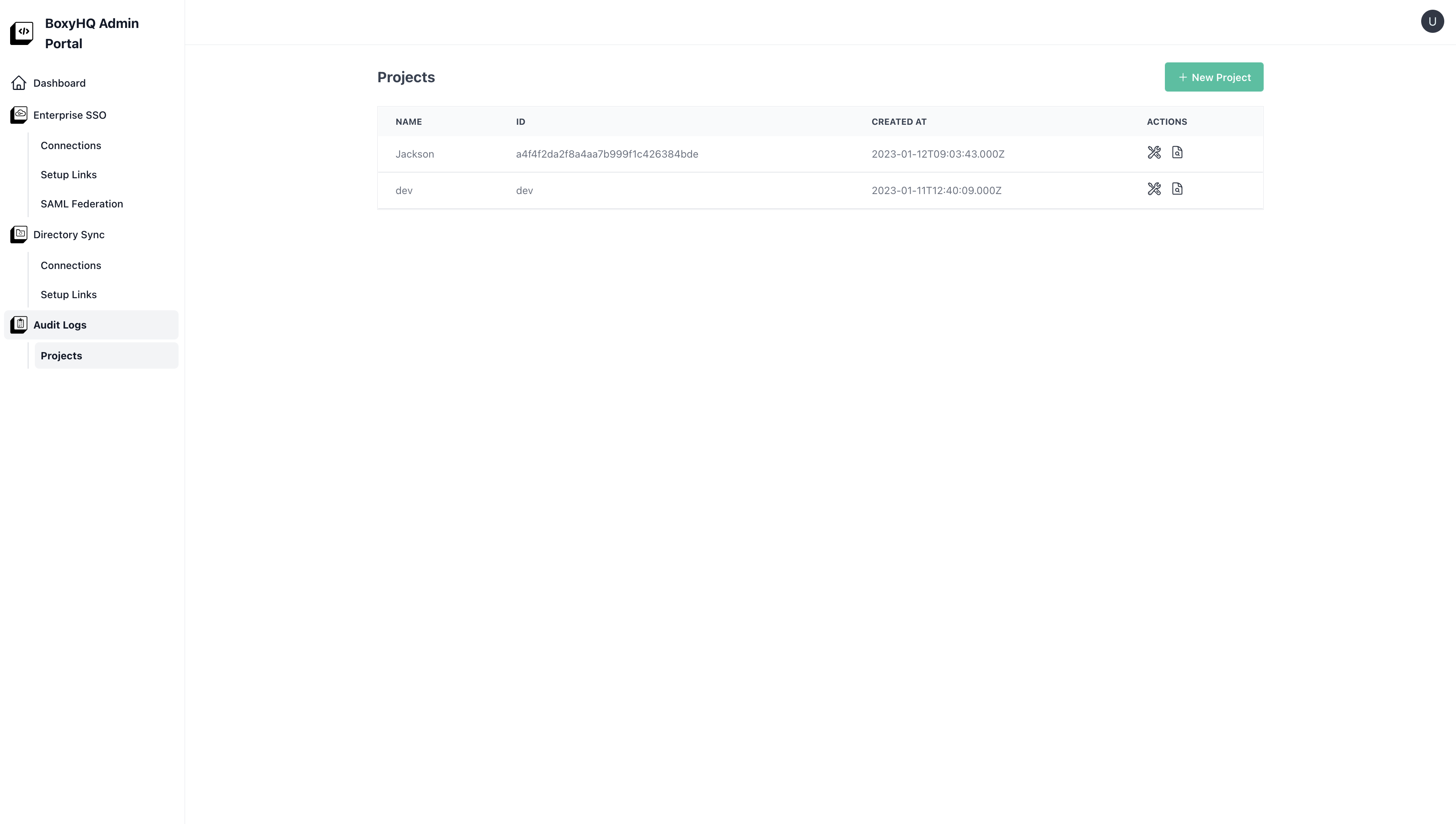 project list page
